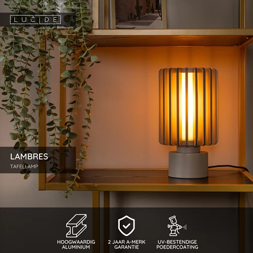 Lucide LAMBRES - Tafellamp - Ø 15 cm - 1xE27 - Taupe - USP